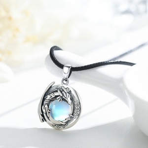 Exquisite Carving Technology 925 Sterling Silver Norse Viking Amulet Moonstone Dragon Fly Pendant <strong>Necklace</strong> for <strong>Men</strong> - Product Image 2