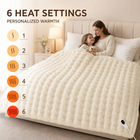 Plaid chauffant double couche en fausse fourrure de lapin et flanelle, 62*84 pouces, 6 réglages de chaleur, arrêt automatique, lavable