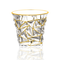 Verre à whisky en cristal sans plomb de qualité supérieure 300 ml, bord doré, 365 g, lourd, à facettes géométriques, bouche large 97 mm, style ancien