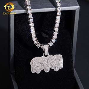 Liontin Huruf Moissanite, Liontin Bertabur Batu, Perak 925, Perhiasan Hip Hop, Liontin Nama Kustom Moissanite, Gaya Meleleh - Product Image 3