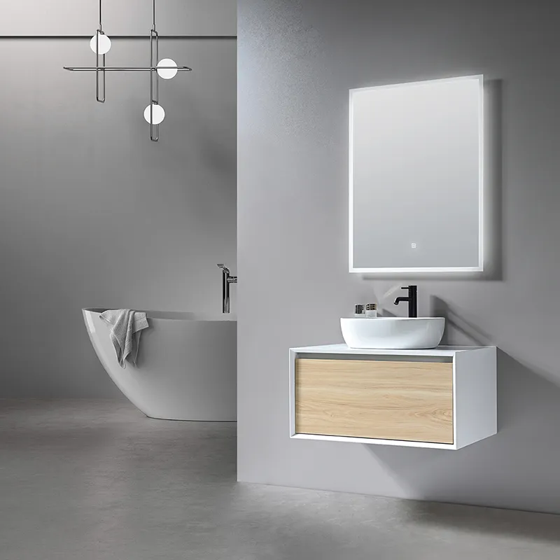 Duvara monte modern makyaj banyo aynası lavabo ve lavabo ile ev banyo makyaj dolabı için ışık ile kabine