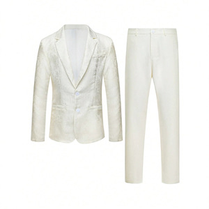 Trajes de Boda <span class=keywords><strong>para</strong></span> <span class=keywords><strong>Hombre</strong></span> de Diseño Nuevo al por Mayor, <span class=keywords><strong>Traje</strong></span> <span class=keywords><strong>Casual</strong></span> de 2 Piezas Blanco Elegante de Alta Calidad con Jacquard Floral - Product Image 2