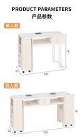 Table de manucure double avec plateau en pierre blanche et chaise, table de technologie des ongles moderne noire avec collecteur de poussière