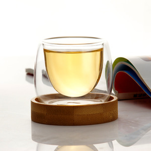 Hot Sale 80ml Small clear Double Wall Glass Tea <strong>Cup</strong> <strong>Set</strong> With Wooden Base - Product Image 3