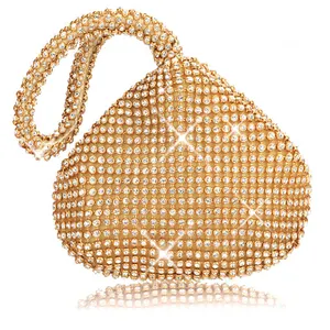 Özel kadın kalp şekli Bling Glitter çanta taç kutusu Rhinestone çanta kadınlar için akşam lüks el çantası parti balo için