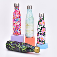 Botol Air Vakum Stainless Steel Motif Bunga Bergaya, Hadiah Elegan Termos untuk Wanita, Remaja, Pelajar