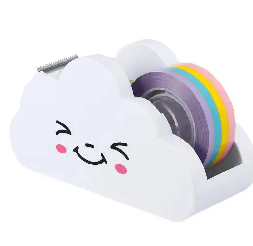 Dispensador de cinta Washipaper Rainbow Roll Holder Cute Desktop Cloud Desk Office Cutting Masking Cartoon Adhesivemachine Supplies