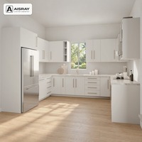 Armoire de cuisine en PVC thermoformé en forme de U, design de luxe, fournitures pour projets résidentiels, boîtes en panneaux mélaminés et tiroirs à fermeture amortie
