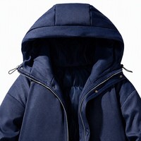 Manteau d'hiver matelassé et isolé en faux denim épais avec capuche, coupe-vent, fermeture éclair, décontracté, avec surpiqûres contrastées, en polyester pour homme