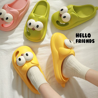 Vente flash - Chaussons en EVA personnalisés avec logo pour femmes, dessin animé, grands yeux amusants, semelle épaisse, doux comme des nuages, pour la maison et la plage