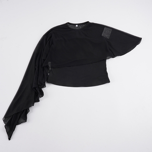 Ensemble deux pièces sexy et fluide en maille transparente asymétrique, comprenant un bralette et un crop top sans manches, style français flatteur - Product Image 6