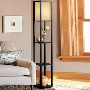 Lampe sur pied de style chinois moderne, simple et en bois, pour chambre à coucher, avec étagère - Product Image 6