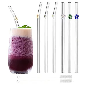 4Pcs Reusable Glass Straws 8mm Bent Colorful Glass Drinking Straws Eco  Friendly Drinking Straws for Cocktail Smoothie Milkshake