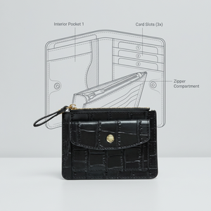 WRIZA Porte-monnaie court noir à motif crocodile pour femme, avec fermeture éclair ornée de fleurs en diamant, blocage RFID, porte-cartes, style chic et portable - Product Image 6
