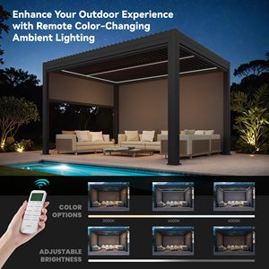 Pergola bioclimatique rétractable en aluminium d'occasion avec toit à lames pour jardin et balcon - Télécommande Écologique Taille <span class=keywords><strong>6X3</strong></span> - Product Image 2