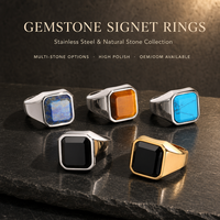 Bague massive en acier inoxydable plaqué or et argent, polie, avec incrustations d'agate noire, œil de tigre, turquoise et lapis-lazuli, bijoux de mode pour homme