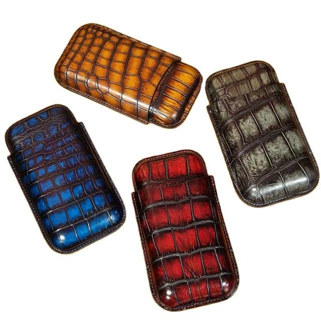Exotic Handmade Genuine Patina crocodile Leather Cigar Box crocodile Holder Travel Leather Cigar case