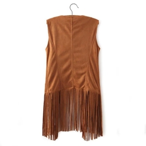 <span class=keywords><strong>Gilet</strong></span> <span class=keywords><strong>mi</strong></span>-<span class=keywords><strong>long</strong></span> pour <span class=keywords><strong>femme</strong></span> en velours de daim à franges, style décontracté - Product Image 3