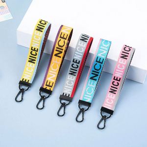 Custom Cream Circle Jet Tag Embroidery <b>Keychain</b> Wristlet Key Fob in Jet Tag Canvas Fabric Made <b>Leather</b> Plush Nylon-for Gifts - Product Image 4