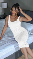 Venta caliente Vestido de alta calidad Mujeres Estilo elegante Vendaje Fruncido Midi Frente abierto Sin espalda Vestido sexy