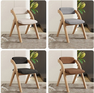 <span class=keywords><strong>Chaise</strong></span> de salle à manger en bois massif avec cadre pliable foncé, coussin <span class=keywords><strong>beige</strong></span> moelleux, style vintage, mobilier pour la maison, le bureau, le salon et l'hôtel - Product Image 4