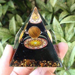 Crystal <b>Pebble</b> Pyramid Resin Epoxy <b>Craft</b> Desktop Ornament Aquarium Decoration Tiger Eye Obsidian Gift - Product Image 1