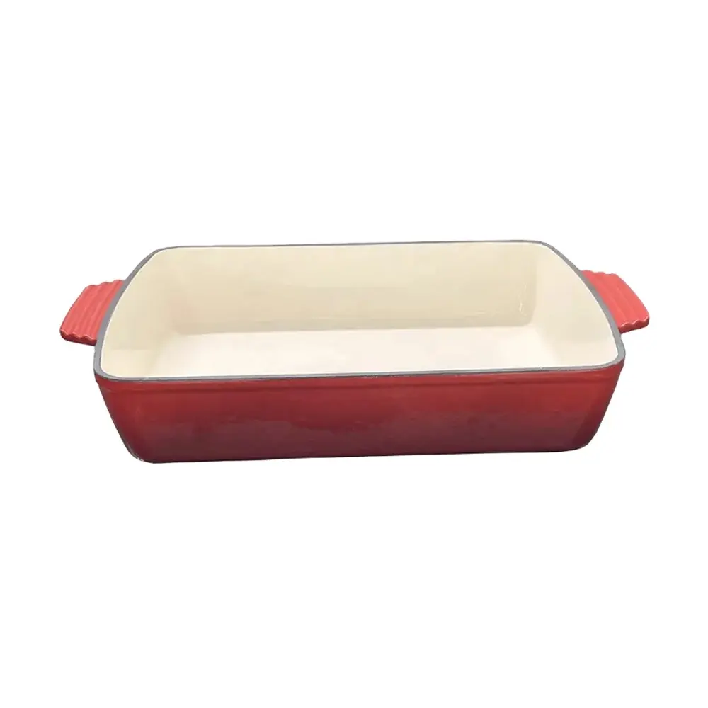 Sartén de lasaña de hierro fundido esmaltado rojo-Cacerola para cocinar, hornear y asar en profundidad para horno y estufa