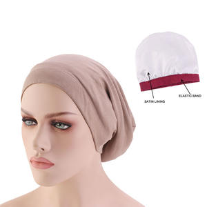 Vente en gros de bonnet de chimio doublé en satin Turban musulman Hijab turc en coton Turban à bande élastique pour cheveux Bonnet de nuit - Product Image 1