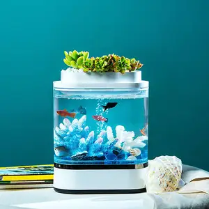 Мини-аквариум с геометрическим рисунком для ленивых рыб, профессиональный самоочищающийся аквариум с USB-зарядкой и меняющим цвет светом