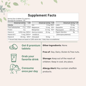 Private Label High Quality Vegan <strong>Protein</strong> Organic Chlorella Spirulina Powder <strong>Tablet</strong> <strong>for</strong> Digestive Health - Product Image 3