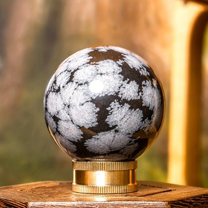 Wholesale Black Snowflake Obsidian Stone Sphere Polished Round Hand <b>Ball</b> Office Home Decorative Ornament - Product Image 4