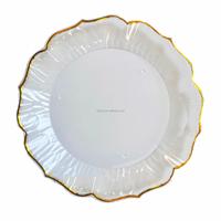 Assiettes de présentation élégantes à bord doré pour mariage, assiettes de luxe personnalisées avec bord doré pour service de mariage et fêtes d'anniversaire (vente en gros)