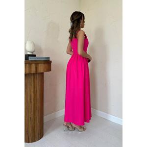Vestido de Noche de Lino Grueso Color Fucsia al por Mayor - Product Image 1