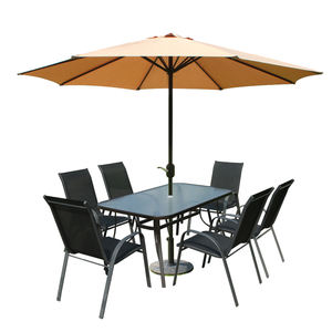 Varias mesas <span class=keywords><strong>y</strong></span> <span class=keywords><strong>sillas</strong></span> de buena calidad <span class=keywords><strong>con</strong></span> <span class=keywords><strong>parasol</strong></span>, columna media curva, paraguas - Product Image 2