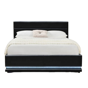 Mueble de dormitorio de diseño moderno, cama de sofá de cuero con elevador de <span class=keywords><strong>Gas</strong></span> y LED, tamaño doble - Product Image 1