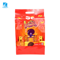 Sachet d'emballage personnalisé pour biscuits et snacks, haute barrière, plastique laminé, thermoscellable, à quatre soudures latérales, finition mate ou vernis UV sélectif