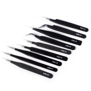 Ensemble de pinces à épiler série B ESD, pinces noires à pointes droites, courbées et rondes, outil de réparation électronique, qualité industrielle - Product Image 1