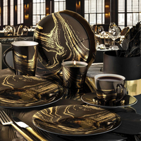 Service de restaurant de mariage, service de table de luxe, noir et or, hôtel royal, nouvelle collection