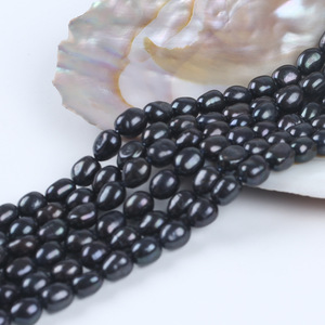 Perles d'eau douce naturelles Zhuji en gros, 8-9 mm, noires, trou droit, double face, légères, accessoires de bijoux DIY, semi-finies - Product Image 4