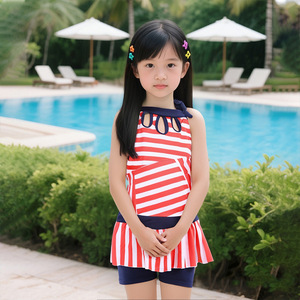 Girls Swimwear Two Piece <b>Skirt</b> Style Navy Blue Quick Dry <b>Elastic</b> For Kids Swimming Water Sports - Product Image 5