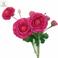 Vente en gros de fleurs artificielles réalistes à 3 têtes, rose thé, grande fleur de renoncule rose pour la décoration de la maison, des mariages et des fêtes