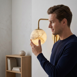 Modern Brass Wall Sconce With Marble Globe Round Design Indoor Lighting Living Room Decor Minimalist Home Decor - Product Image 1