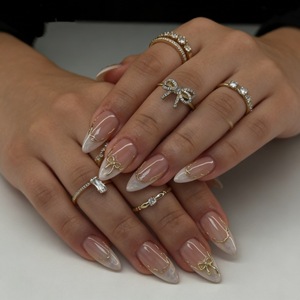 Caja de 24 Uñas Postizas Aurora Brillantes con Diseño Floral 3D, Uñas Decorativas con Puntos, Herramientas de Diamantes para Uñas de los Pies - Product Image 4