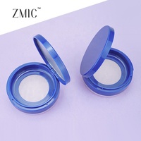Boîtier rond personnalisé de 6 ml pour poudre libre avec miroir et tamis, base transparente bleue, étui vide pour poudre visage en vrac, vente en gros