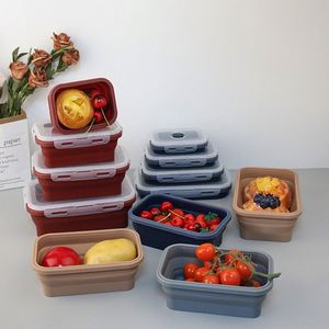 Foldable Silicone Lunch Containers Collapsible Bowls Set Microwave Freezer Dishwasher Safe <b>Blue</b> Food <b>Storage</b> <b>Box</b> - Product Image 2