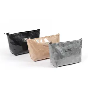 Wholesale Dupont Tyvek Fabric Paper Custom Logo Travel Lady Clear PVC Transparent Pouch Make Up Case Packaging Bag For Cosmetic