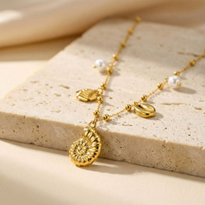 Collares de Moda Hawaiana de Verano, Joyería de Acero Inoxidable 316L, Collar de Conchas Marinas Chapado en Oro de 14k y 18k para Mujer - Product Image 4