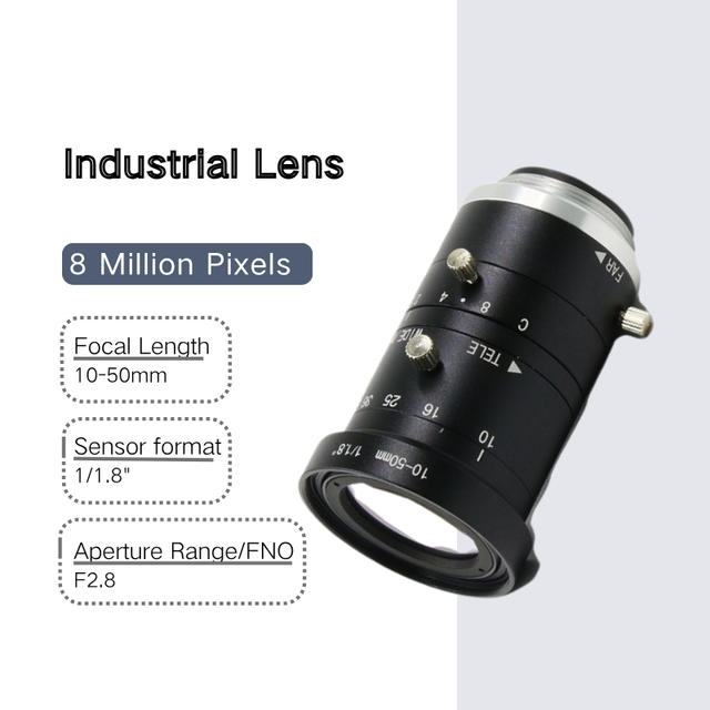 Machine Vision Lens 10-50mm Zoom Focal Length 8MP Resolution C Mount Low Distortion for Industrial Automation
