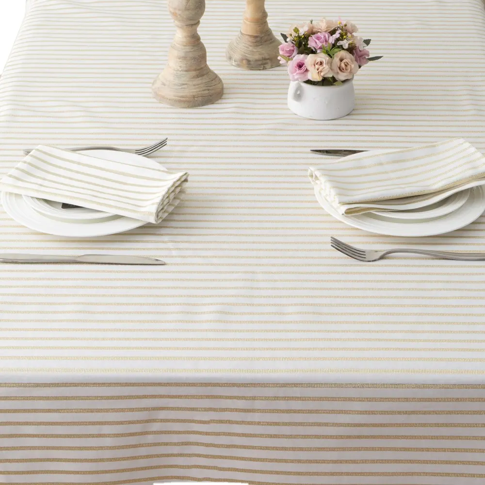 Toalha de mesa de luxo 100% algodão para eventos de casamento, toalha de mesa listrada com bordado retangular redondo e recortado resistente a manchas