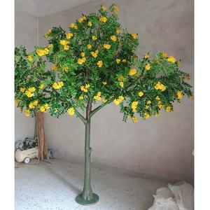 Albero Artificiale Cinese Alto 250cm con Fiori di Locustello Giallo, Decorativo in Plastica e Fibra di Vetro per Uffici - Product Image 2